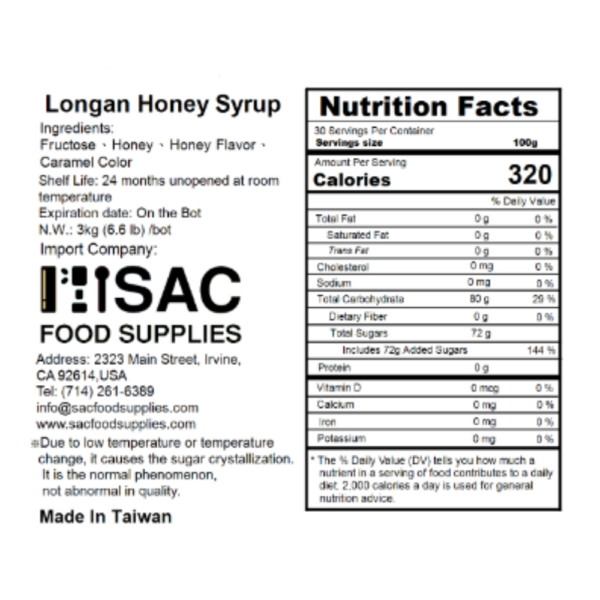 Longan Honey Syrup Nutritional Facts